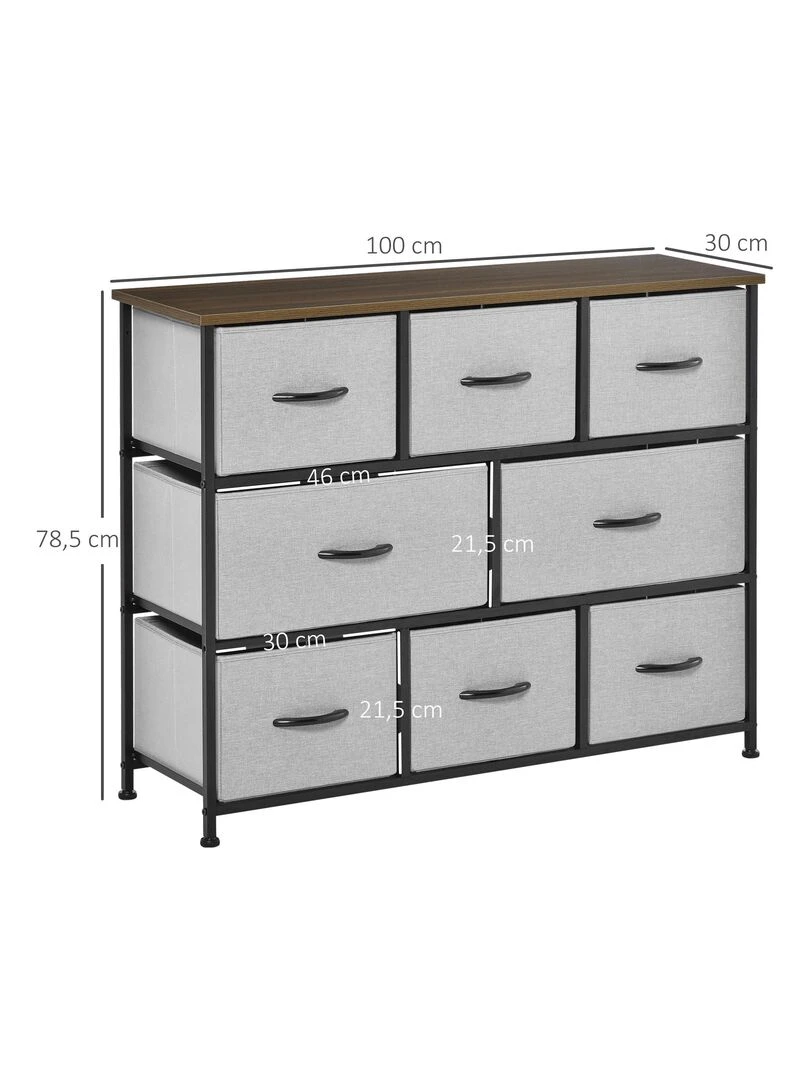 Commode meuble de rangement 8 tiroirs pliables en tissu 100 x 30 x 78 5 cm   Gris