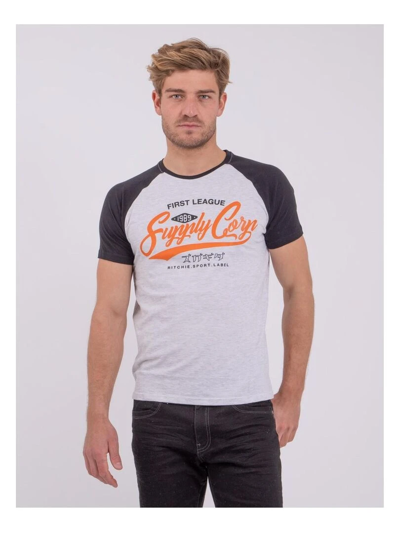 T shirt col rond pur coton NECHIN Noir