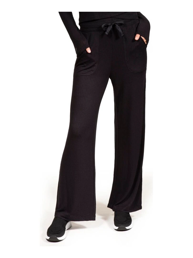 Pantalon large Femme maille côtelée Noir Noir