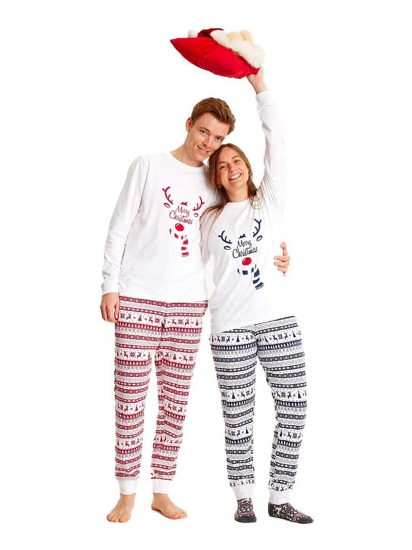 Pyjama de Noël "Merry Christmas" 100% coton BIO Blanc Rouge