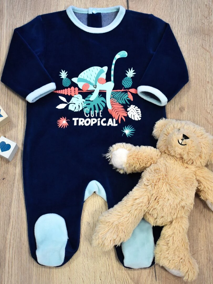 Pyjama Velours 'cute Tropical''doo&bo' bleu foncé