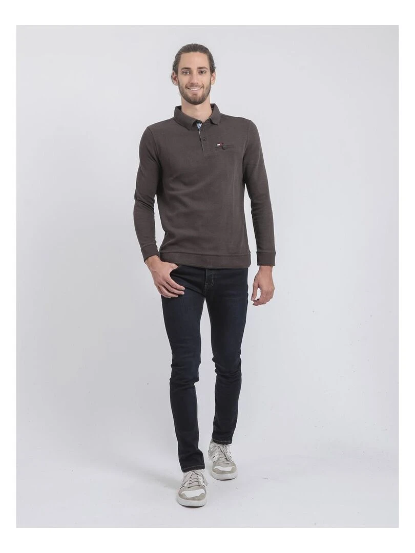 Pull fin col polo WAMITOL   Gris foncé
