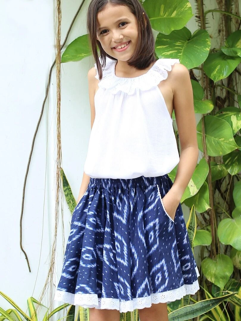 Jupe Qui Tourne Été Fille Tie and Dye Marine CANCAN 'LA FAUTE A VOLTAIRE' Bleu marine