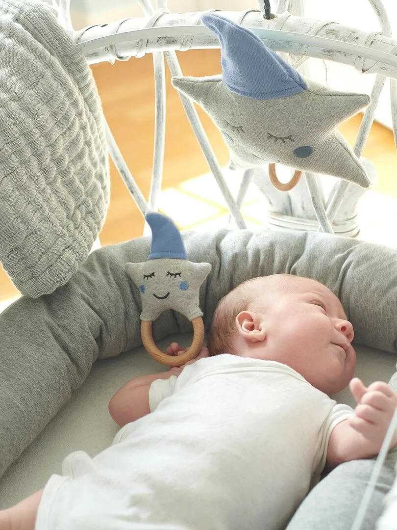 Hochet pour bébé en coton tricoté étoile   Bleu