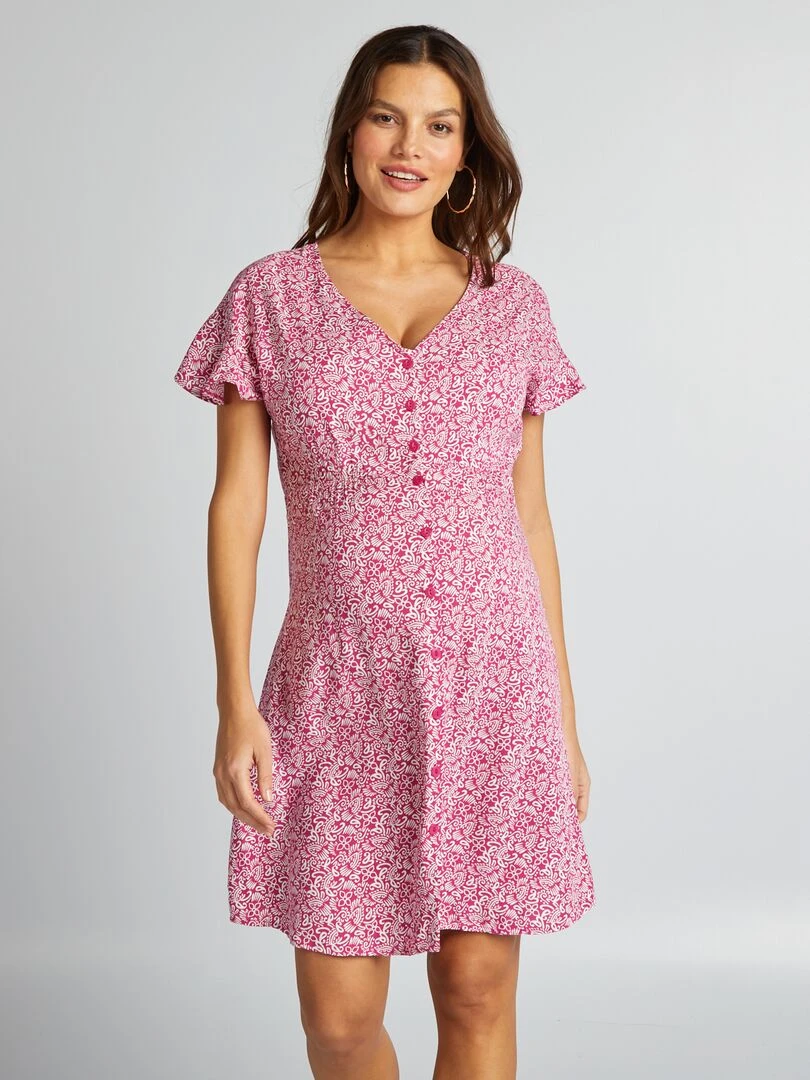 Robe légère de maternité resserrée à la taille   Rose/blanc