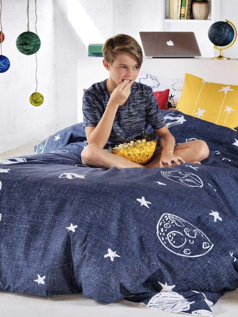 Parure housse de couette 2 pièces Starspace "Happyfriday"   Bleu
