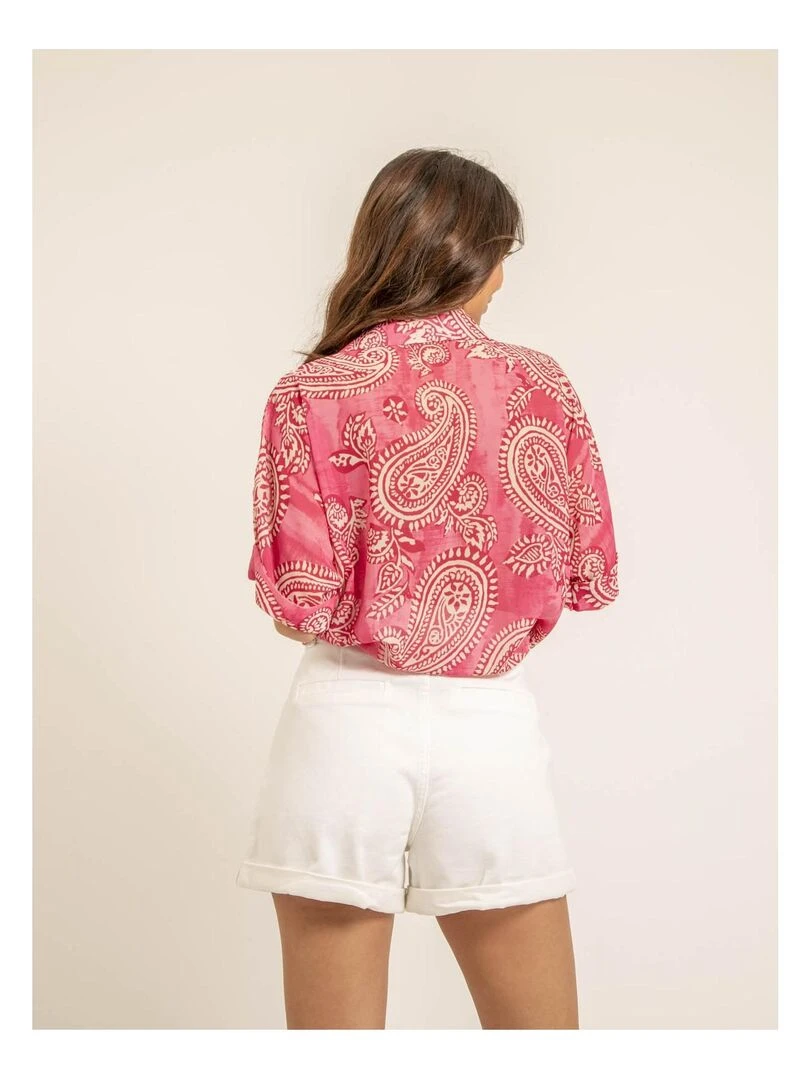 Chemise manches courtes motifs OPILINA Rose fushia