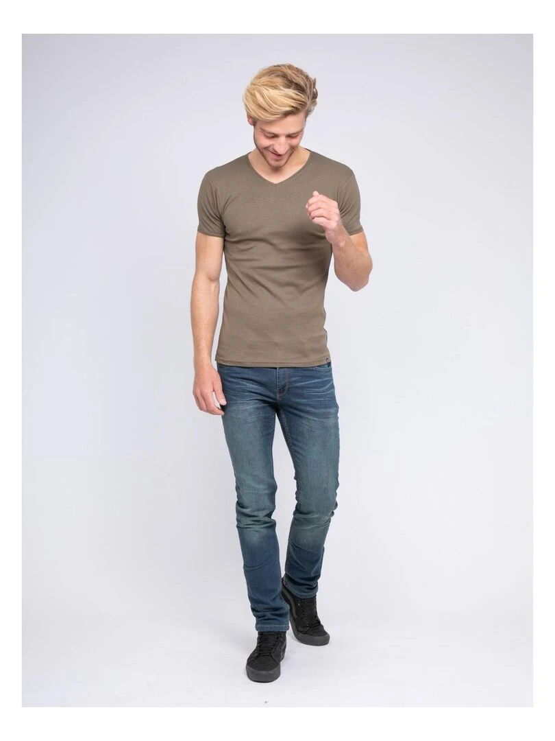 T shirt col V pur coton organique WORD   Kaki