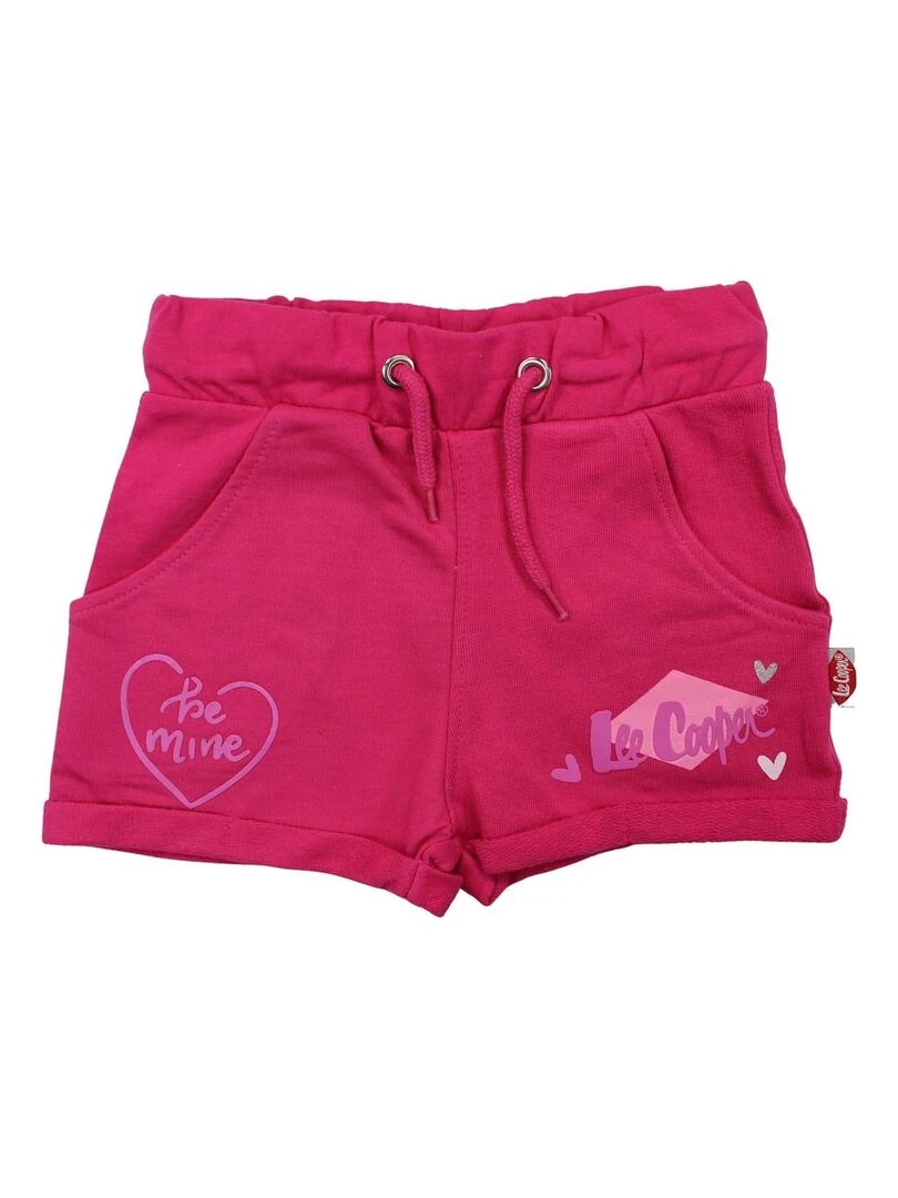 Lee Cooper Short fille imprimé logo en coton Rose fushia