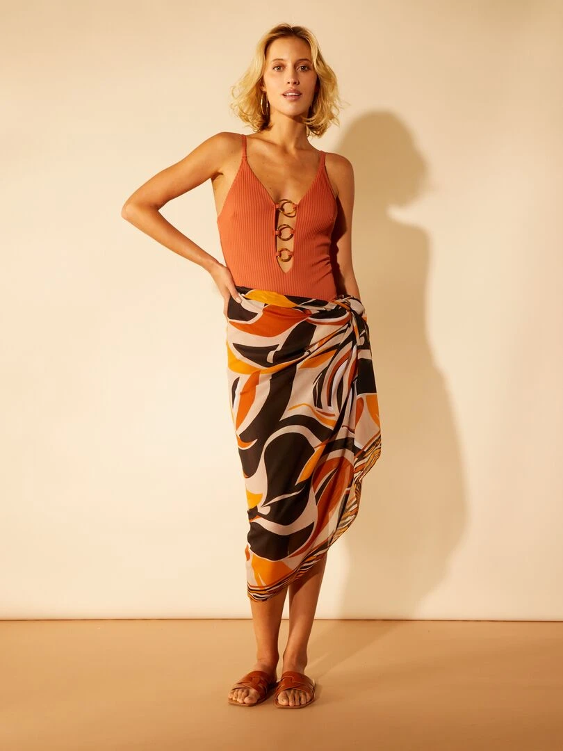 Maillot de bain 1 pièce avec décolleté fantaisie Orange
