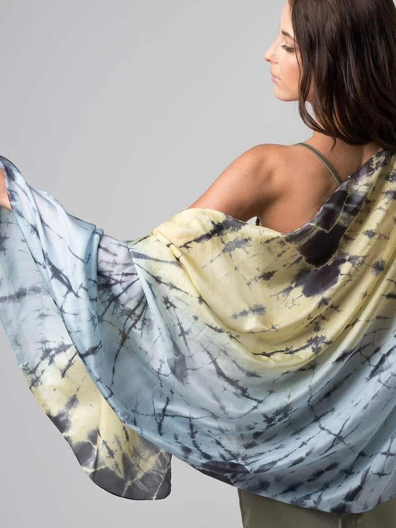 Etole Soie Tie Dye Halong 100% Soie VietNam Gris