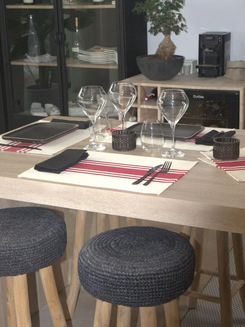 Lot de 4 sets de table à rayures d'antan   Rouge
