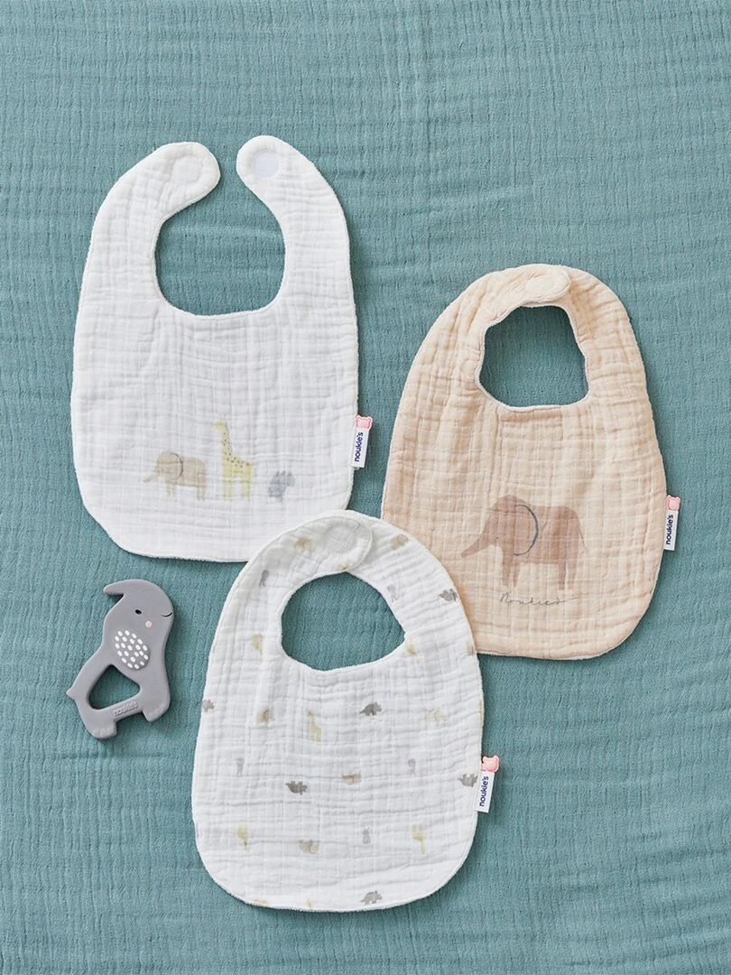 Set de 3 bavoirs en mousseline et éponge écru/beige Beige