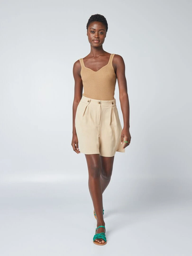 Short de tailleur en lin Beige