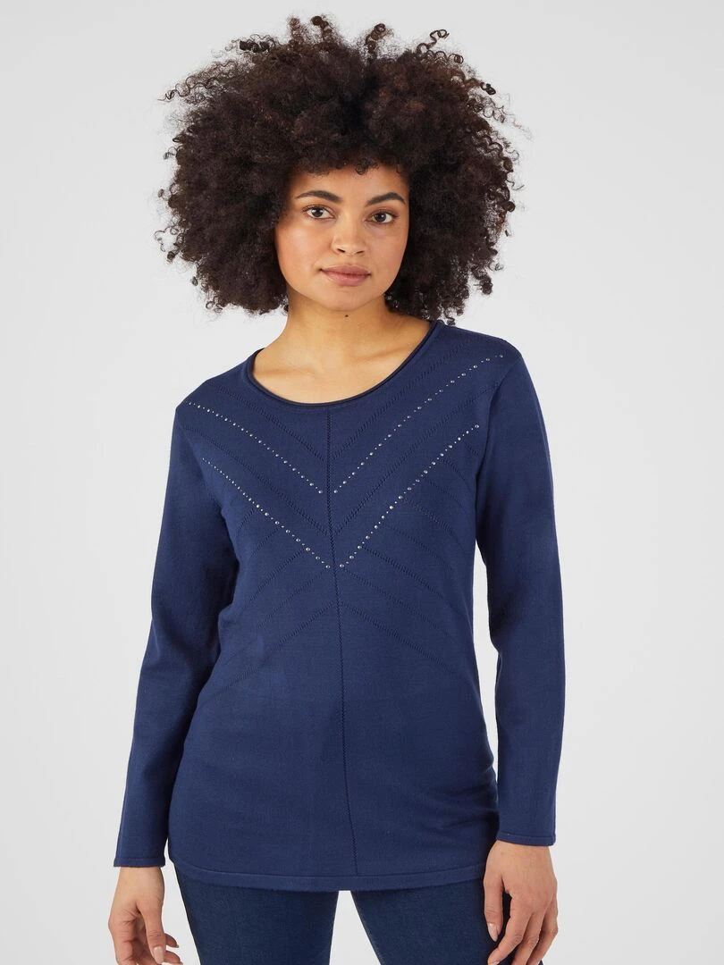 Pull fantaisie fibres viscose Lenzing(TM) EcoVero(TM)   Damart   Bleu marine