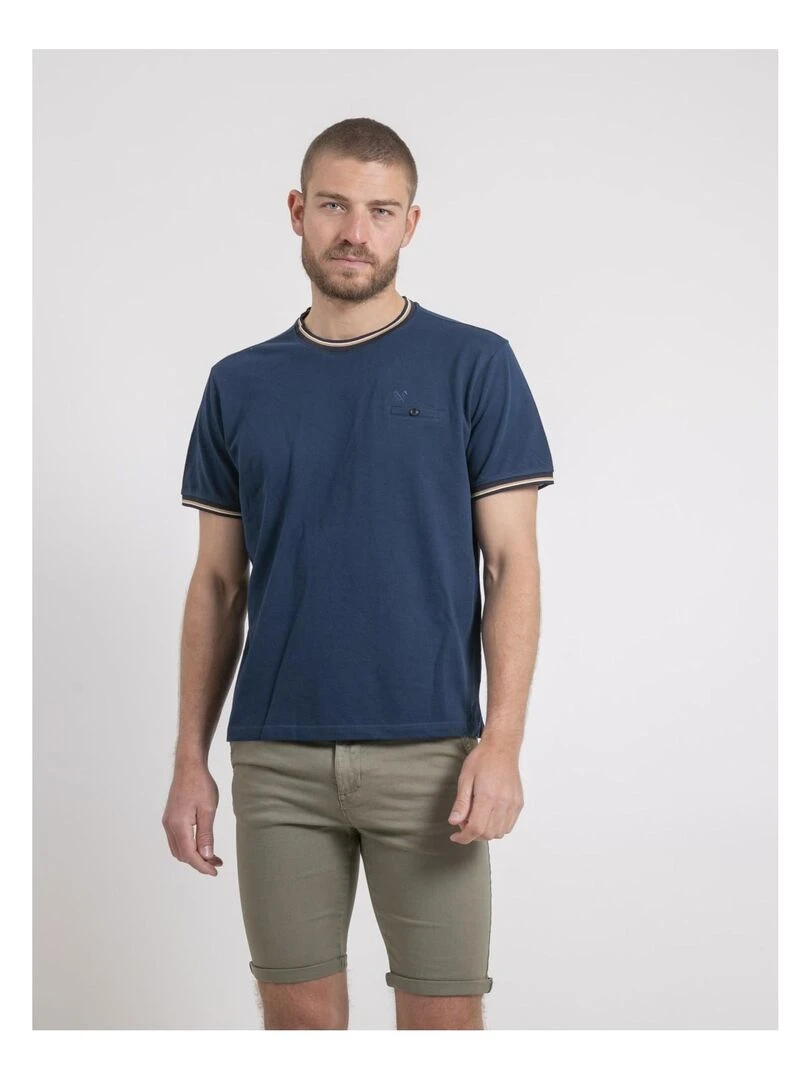T shirt col rond pur coton NECAMIX   Bleu