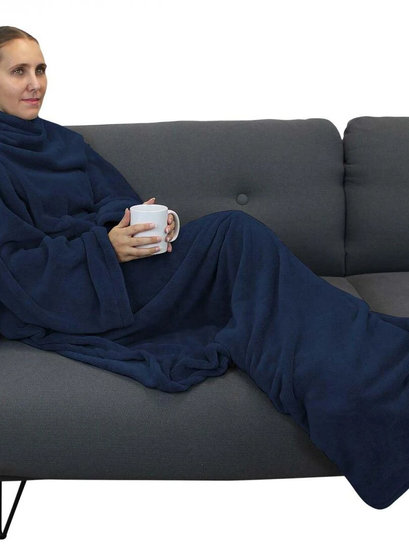 Couverture polaire plaid intégral avec manches et poche Adulte Vivezen Bleu