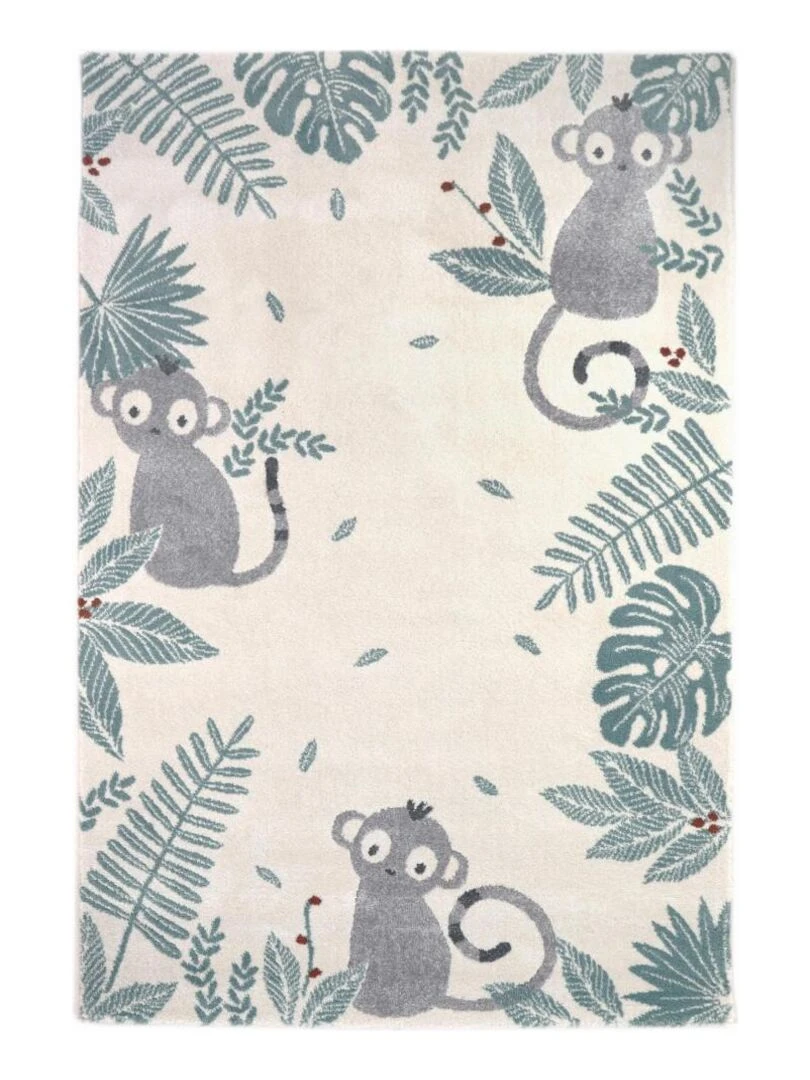 Tapis Enfant Singe Monkey Paradise Grey par Nattiot 120 x 170 c Vert