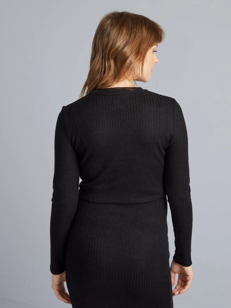 Pull cropped grossesse en maille côtelée   noir