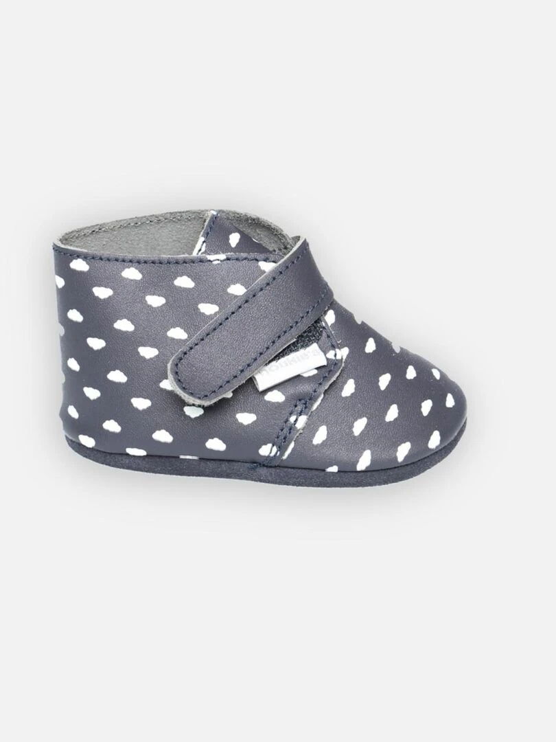 Chaussons cuir imprimés petits nuages   Noukie's   Bleu