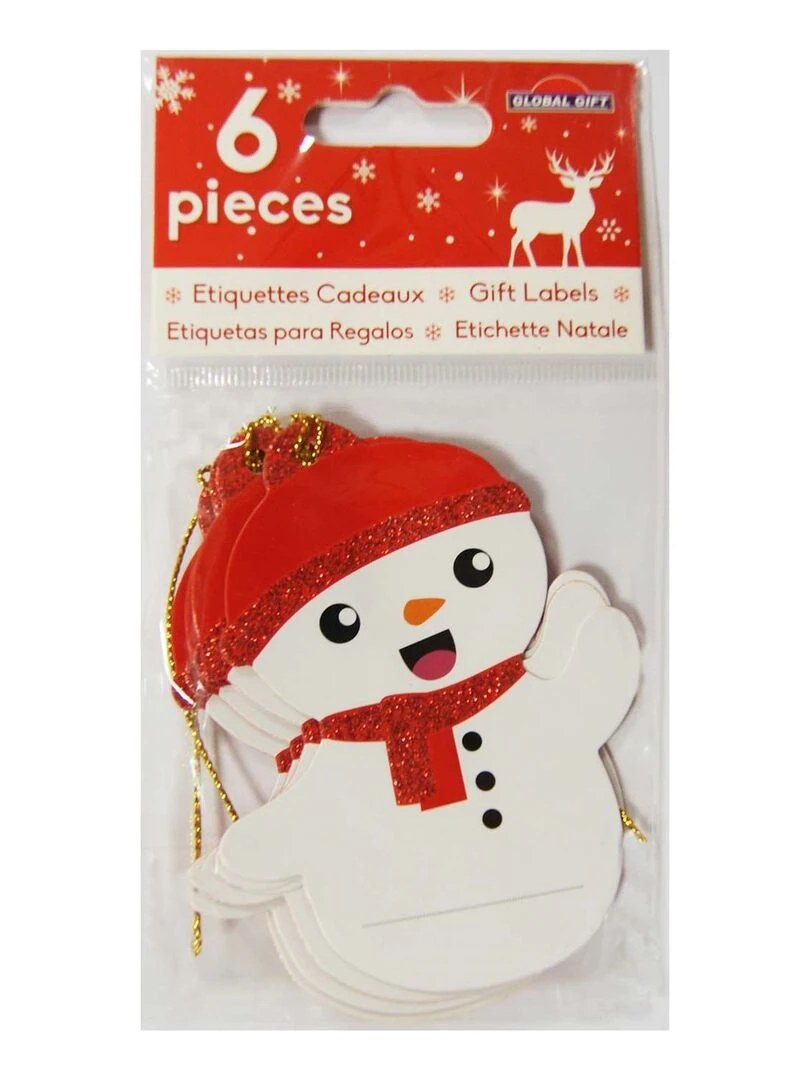 6 étiquettes cadeaux Bonhommes de neige à paillettes N/A