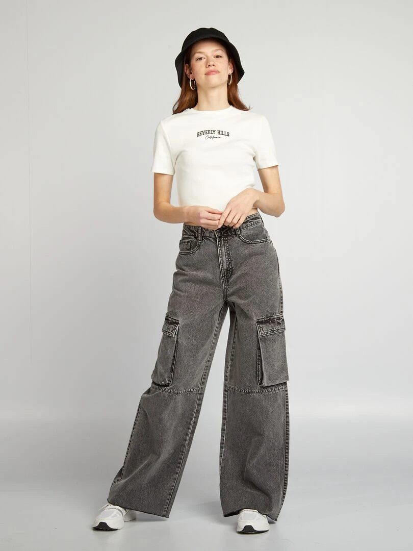 Crop top côtelé uni 'Beverly Hills'   blanc