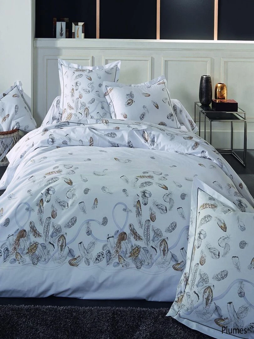 Housse de couette plumes à imprimés plumes Blanc