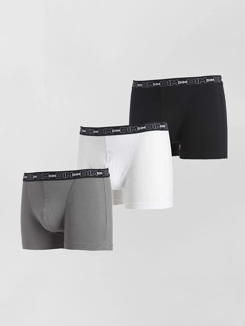Lot de 3 boxers coton stretch 'DIM' noir/gris/blanc