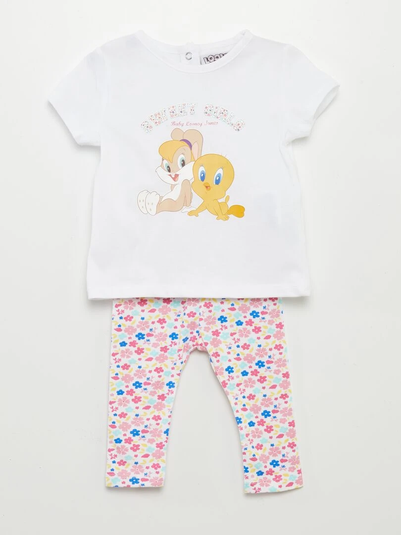 Ensemble tee shirt + legging 'Looney Tunes' Blanc/rose