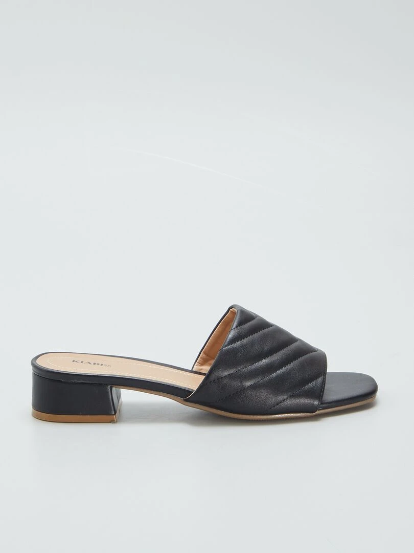 Mules à talons avec bride matelassée Noir