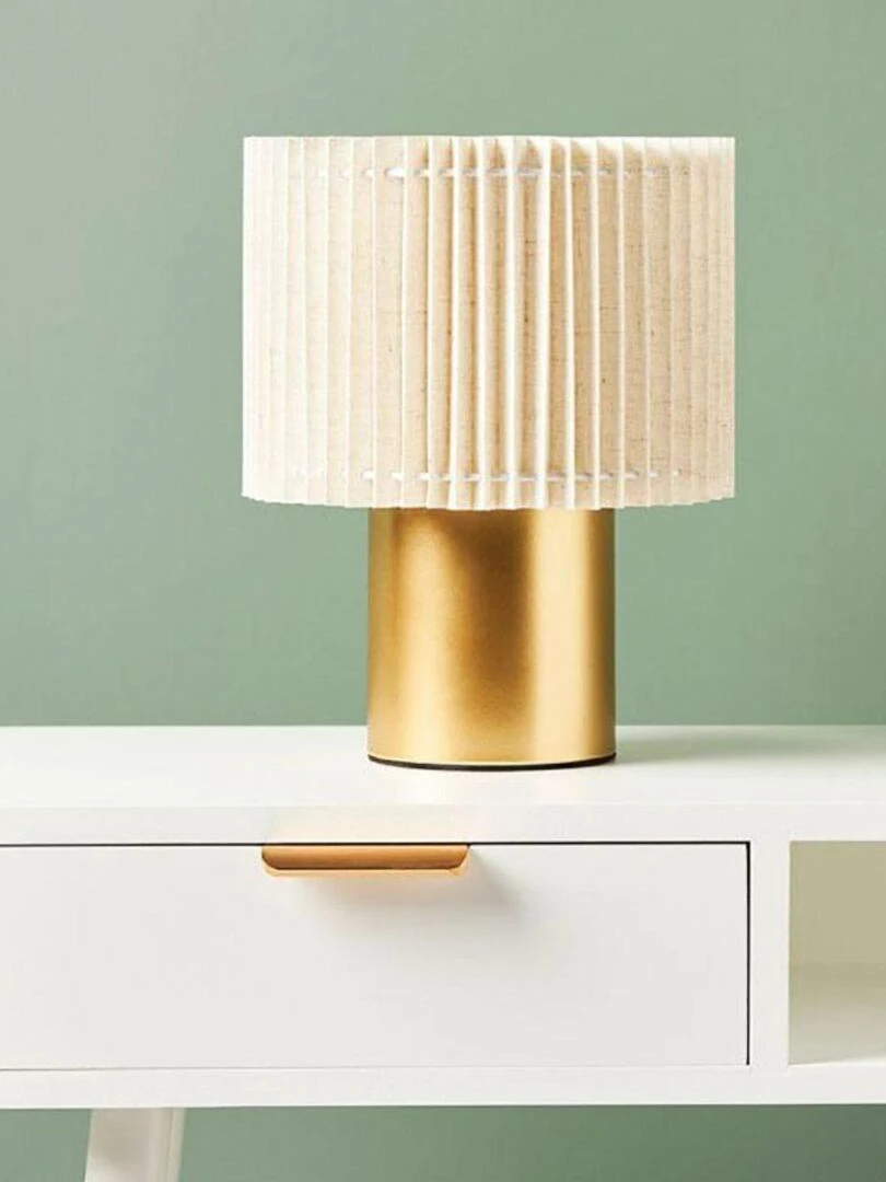 Lampe métal lin Auréline écru dorée   Ecru