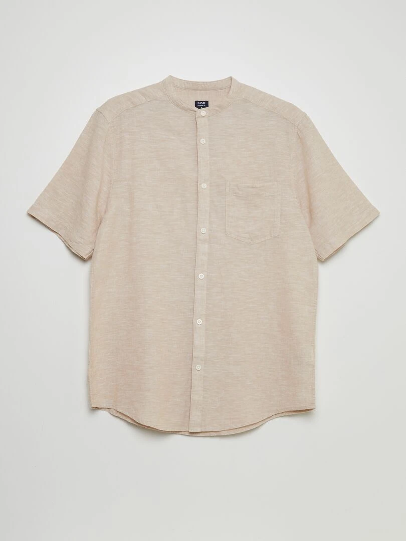 Chemise manches courtes col mao en lin Beige