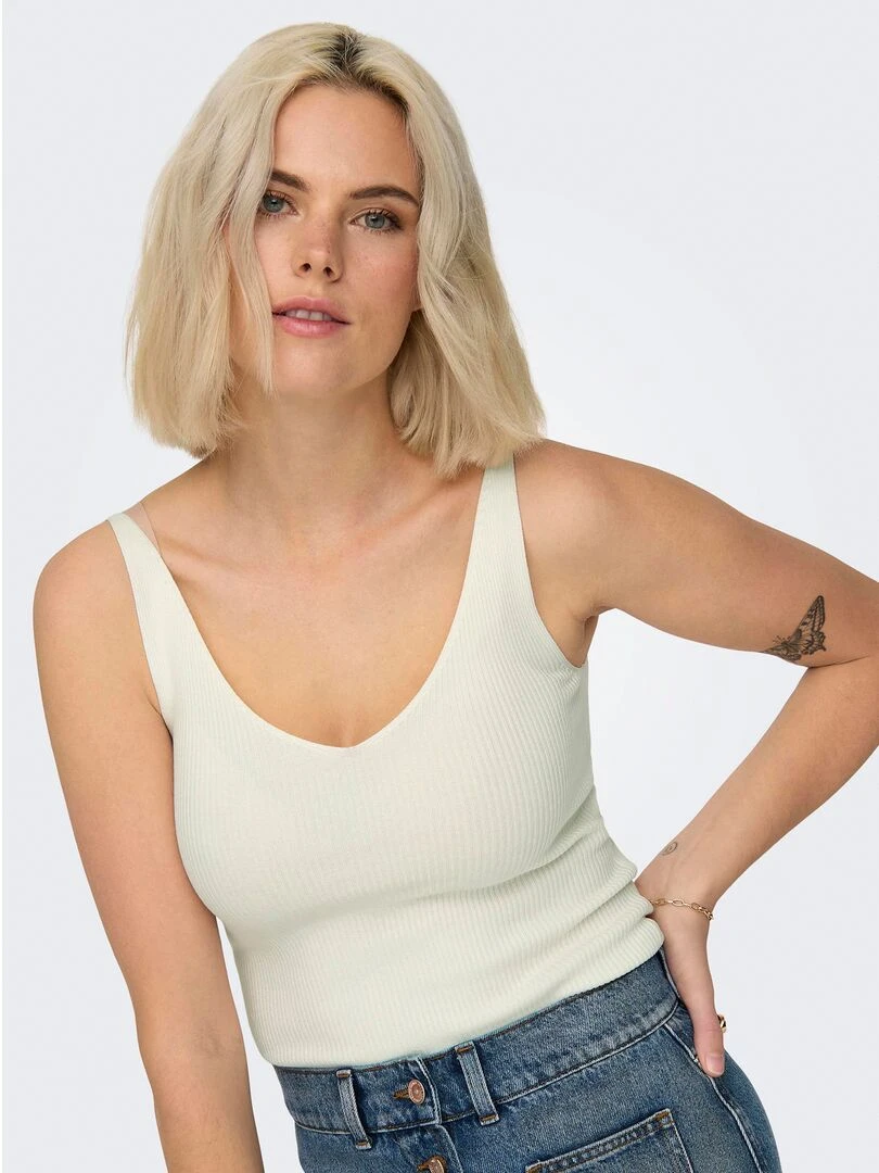 Top en maille côtelée 'JDY' blanc