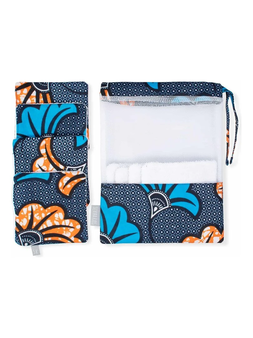 Lingettes lavables 8 pièces  Wax Fleurs de mariage   Bleu