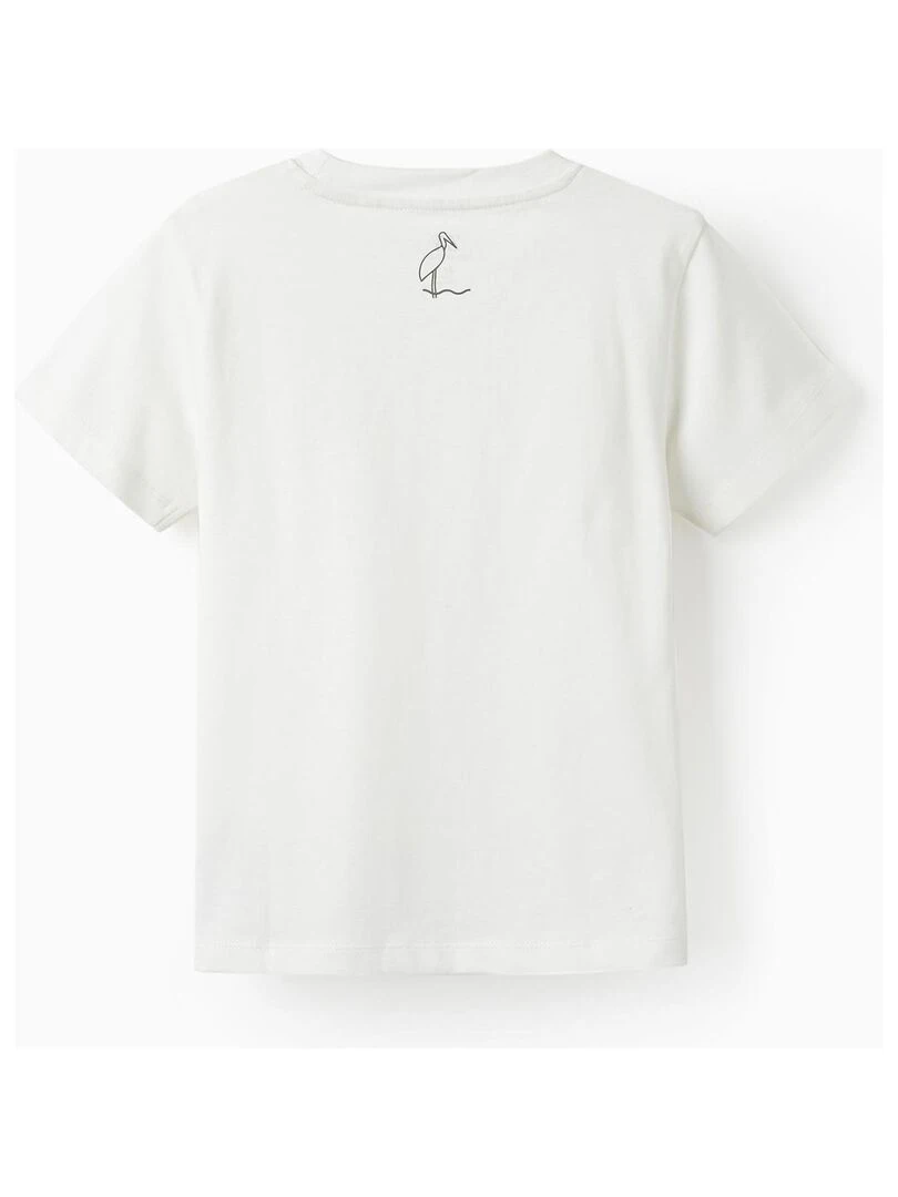 T shirt en coton pour garçon 'Stork Watch Crew' manches courtes Beige clair