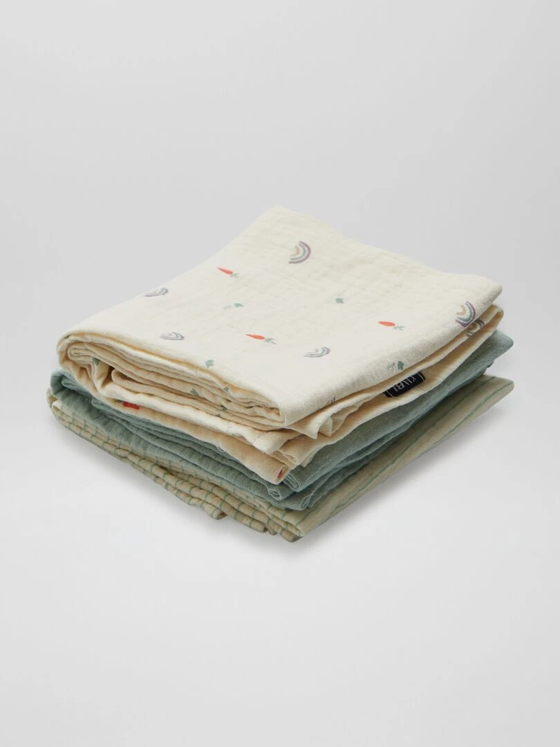 Lot de 3 langes en gaze de coton Blanc