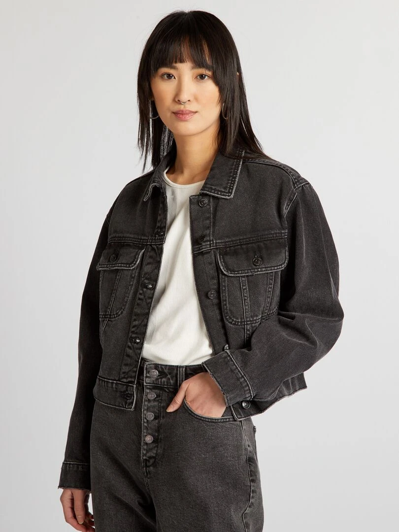 Veste courte en jean Noir