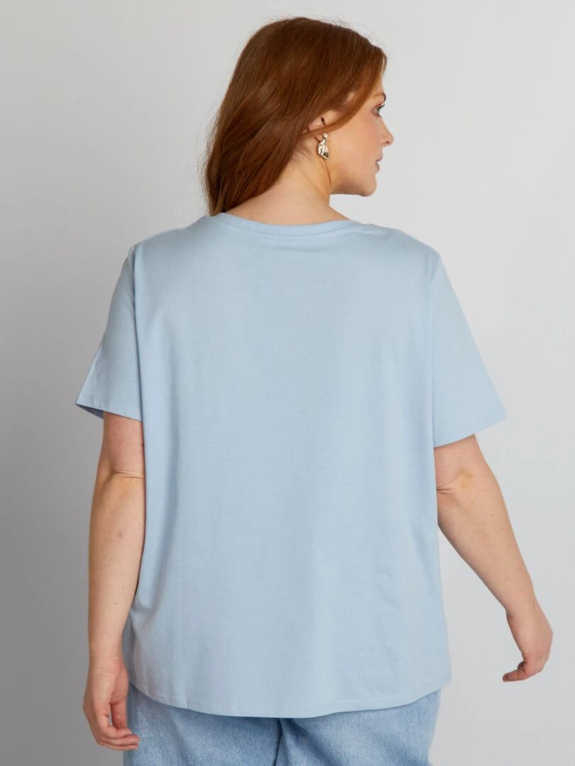 T shirt en jersey à col V   Bleu