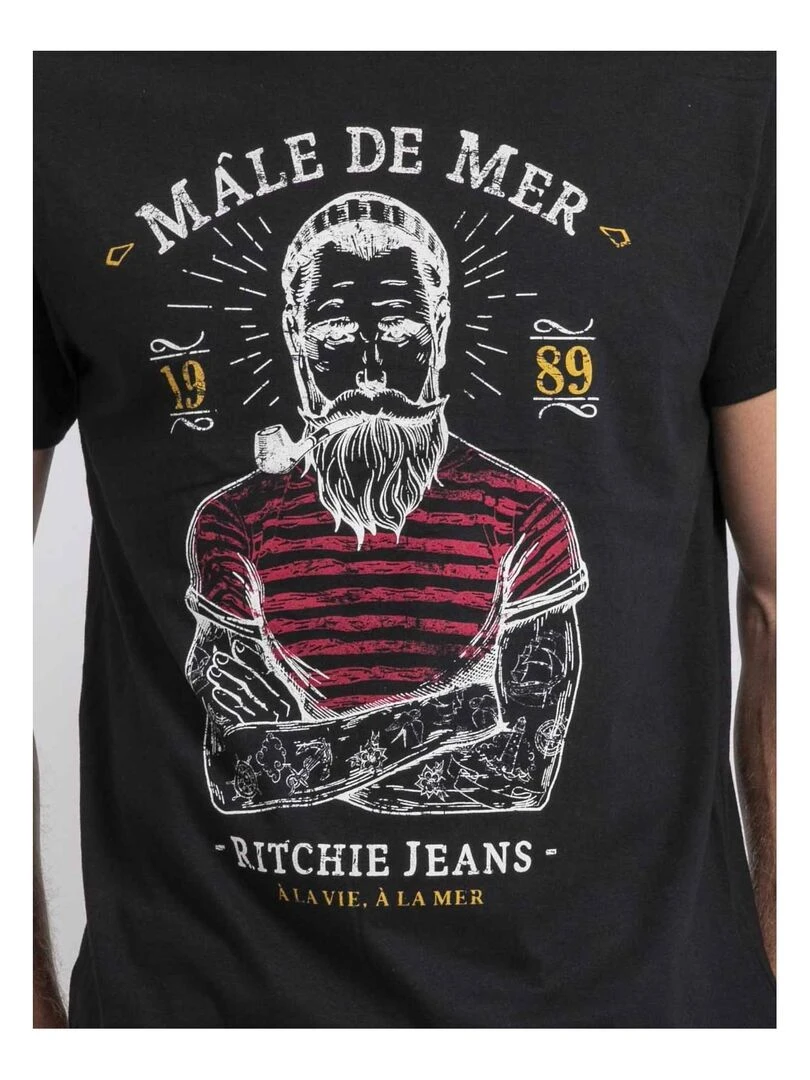 T shirt col rond pur coton JAMEKONG   Noir