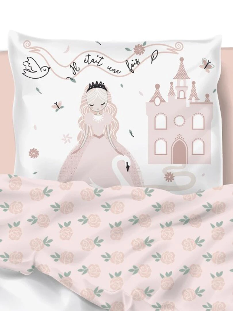Parure de lit la princesse et ses animaux   Rose