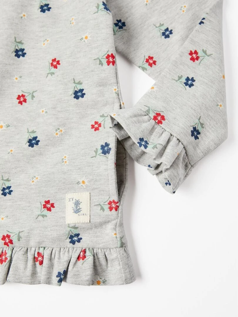 Veste à Capuche en Coton Fille 'Fleurs'   ALPINE LUXURY   Gris clair