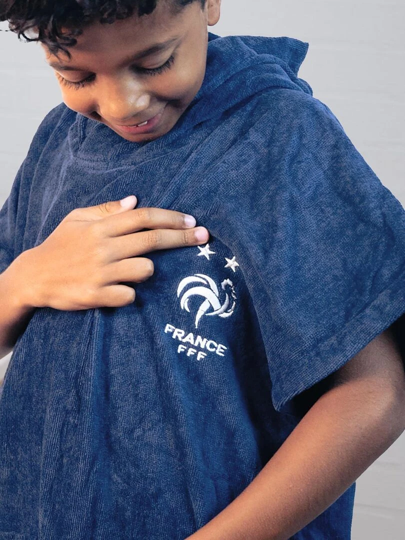 Poncho de bain Enfant 100% Coton  FFF LOGO   Bleu marine