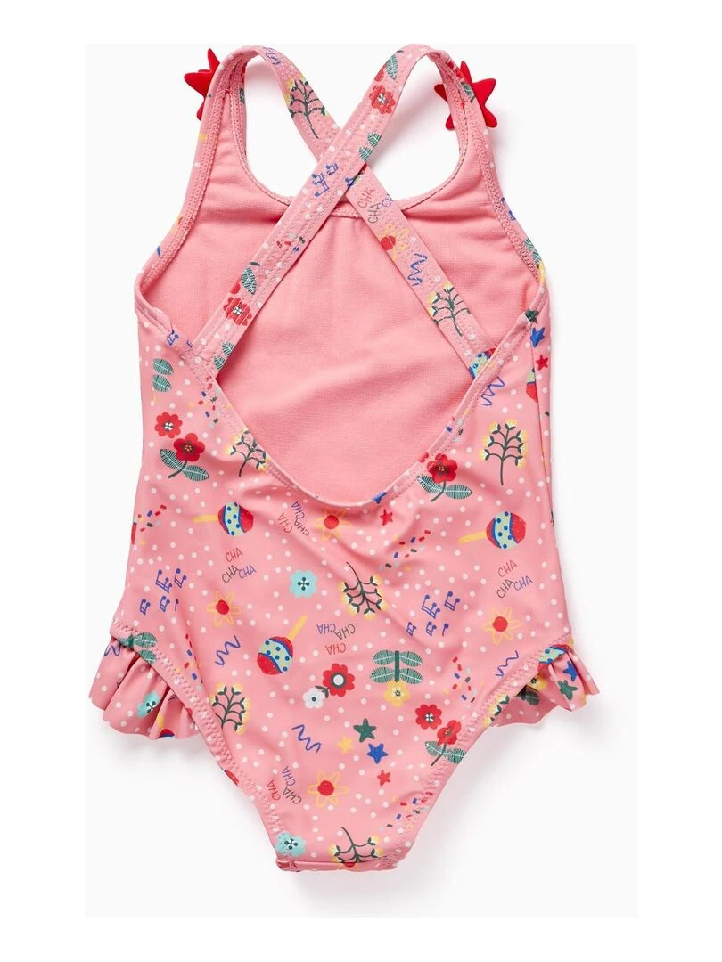 Maillot de Bain UPF80 avec Motif de Fleurs pour Fille CUBA Rose