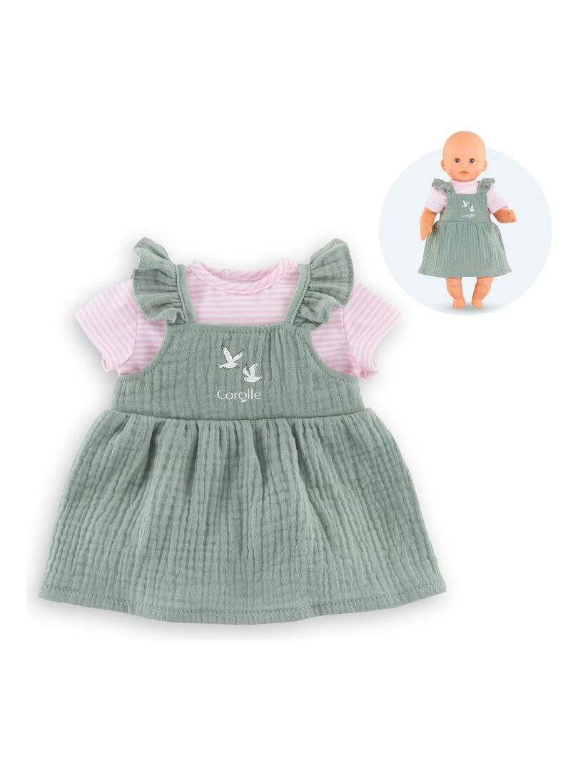 Robe à volants et T Shirt Bords de Loire pour poupon 30 cm Vert