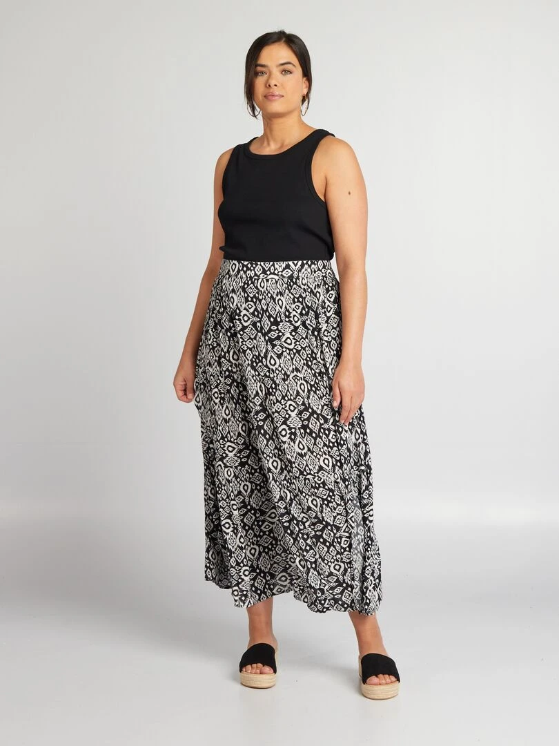 Jupe longue à étages avec taille élastiquée Noir/blanc