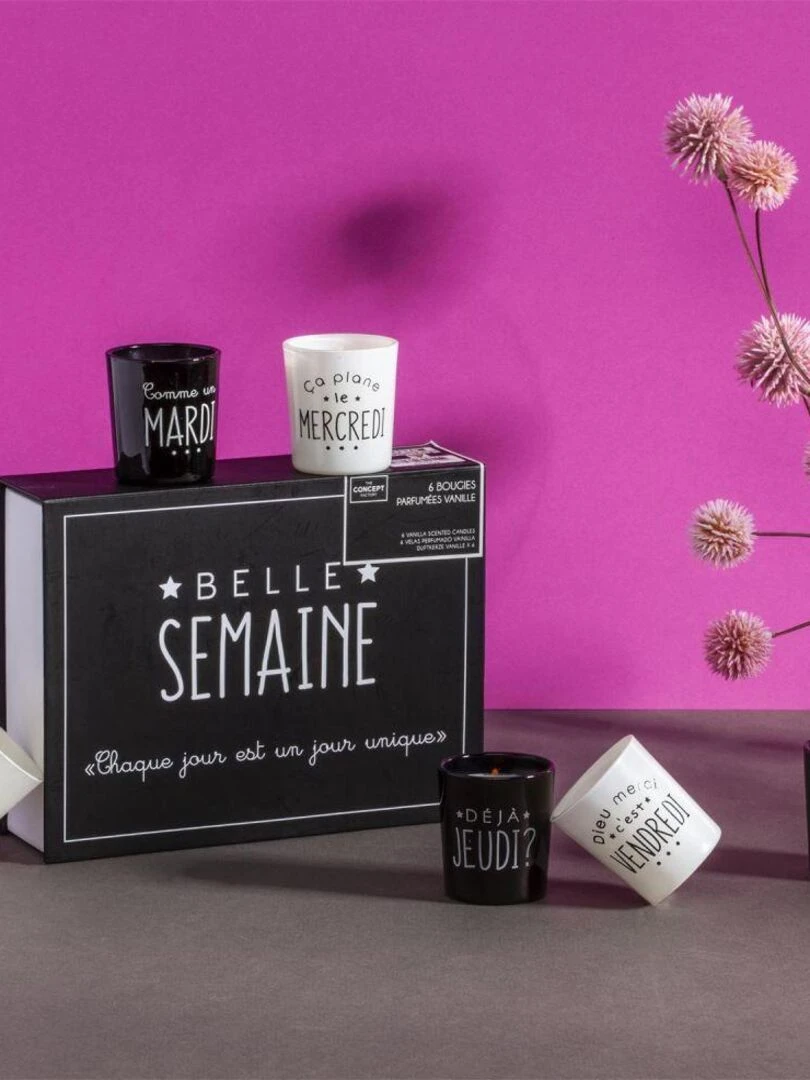 Coffret cadeau 6 bougies parfumées Belle semaine Blanc Noir