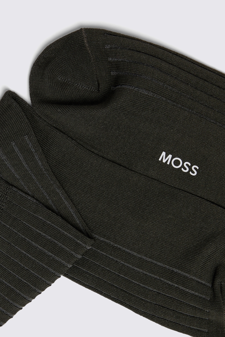 Dark Olive Fine Ribbed Socks Buy Online at Moss