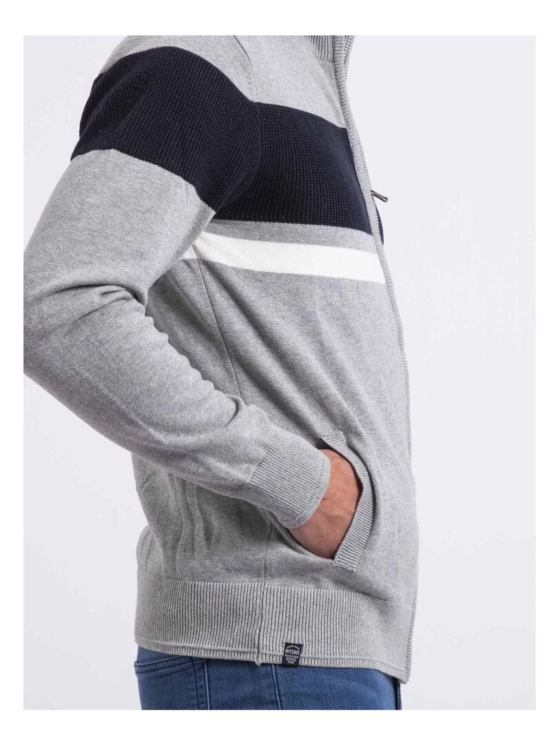 Gilet zippé col montant coton ALIGO   Bleu marine