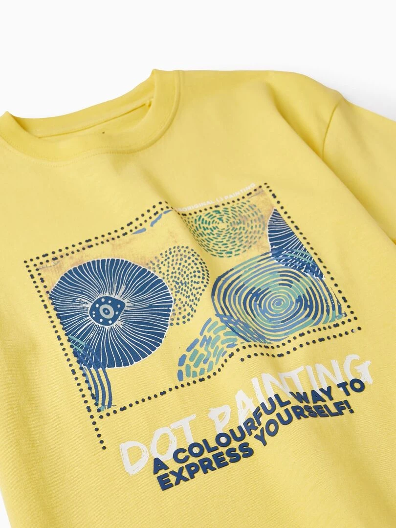 T shirt de Coton avec Imprimé pour Garçon 'Dot Painting' manches courtes   Jaune