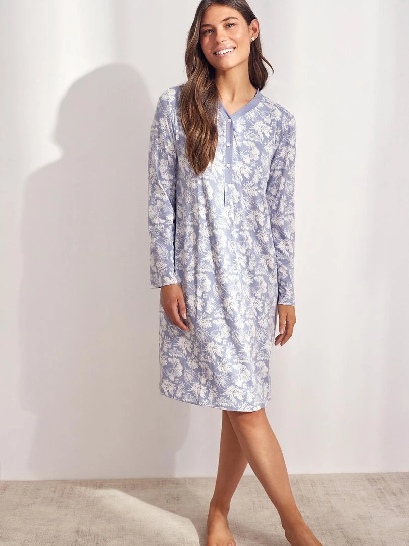 Chemise de nuit manches longues Branches   Bleu